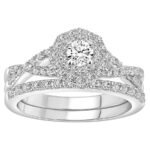 LADIES BRIDAL RING SET 3/4 CT ROUND DIAMOND 14K WHITE GOLD