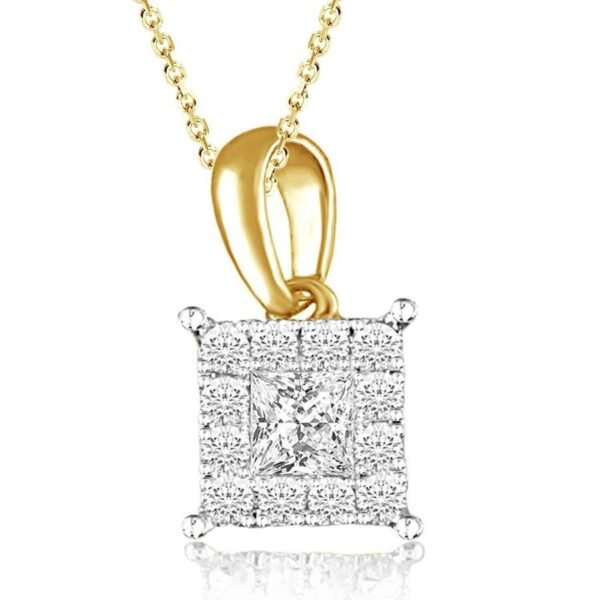 LADIES PENDANT 1/2 CT ROUND/PRINCESS DIAMOND 14K YELLOW GOLD