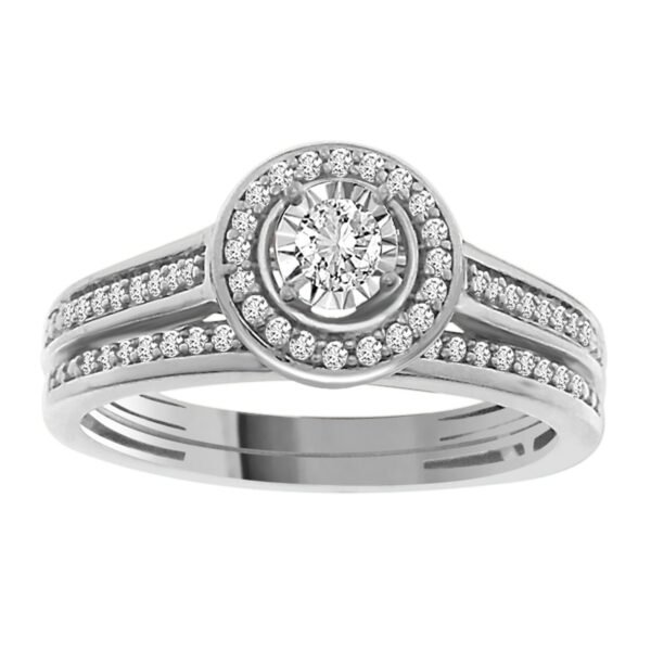 LADIES BRIDAL RING SET 1/4 CT ROUND DIAMOND 14K WHITE GOLD