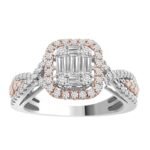 LADIES RING 1/3 CT ROUND/BAGUETTE DIAMOND 14K TT WHITE & ROSE GOLD