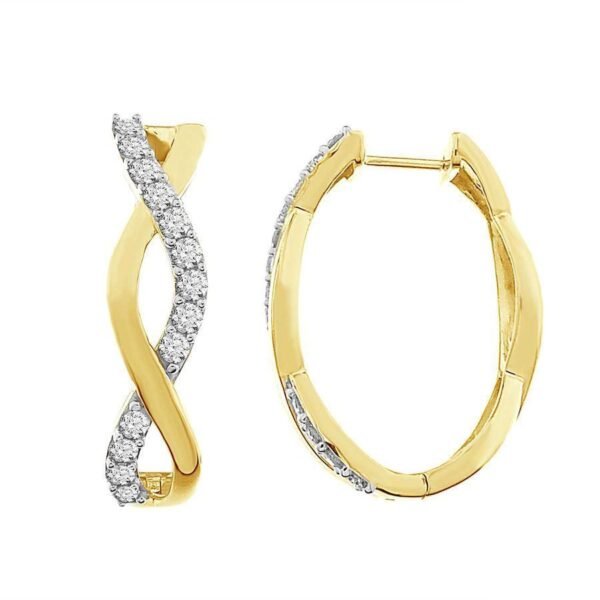 LADIES HOOPS 1/4 CT ROUND DIAMOND 10K YELLOW GOLD