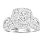 LADIES BRIDAL RING SET 1 CT ROUND/PRINCESS DIAMOND 14K WHITE GOLD
