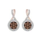 LADIES EARRINGS 3/4 CT CHOCOLATE/WHITE ROUND DIAMOND 10K ROSE GOLD