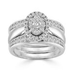 LADIES BRIDAL RING SET 1 CT ROUND DIAMOND 14K WHITE GOLD