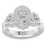 LADIES BRIDAL RING SET 3/4 CT ROUND DIAMOND 14K WHITE GOLD