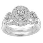 LADIES BRIDAL RING SET 3/4 CT ROUND DIAMOND 14K WHITE GOLD