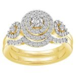 LADIES BRIDAL RING SET 3/4 CT ROUND DIAMOND 14K YELLOW GOLD