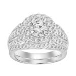 LADIES BRIDAL RING SET 1 CT ROUND DIAMOND 14K WHITE GOLD