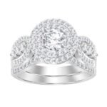 LADIES BRIDAL RING SET 1 CT ROUND DIAMOND 14K WHITE GOLD