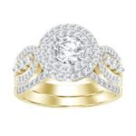LADIES BRIDAL RING SET 1 CT ROUND DIAMOND 14K YELLOW GOLD