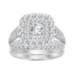 LADIES BRIDAL RING SET 2 CT ROUND DIAMOND 14K WHITE GOLD