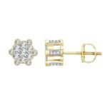 MEN'S EARRINGS 1 CT ROUND DIAMOND 10K YELLOW GOLD