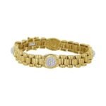 MEN'S BRACELET 1 CT ROUND DIAMOND SILVER YELLOW GOLD PLATED