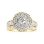 LADIES BRIDAL RING SET 1 CT ROUND DIAMOND 14K YELLOW GOLD