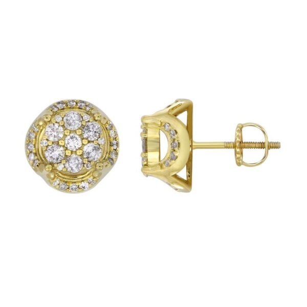 MEN'S EARRINGS 1 CT ROUND DIAMOND 10K YELLOW GOLD