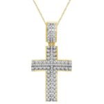 MEN'S CROSS 3/4 CT ROUND DIAMOND 10K YELLOW GOLD
