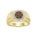 MEN'S RING 1/2 CT WHITE/CHOCOLATE ROUND DIAMOND 10K YELLOW GOLD