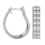 LADIES HOOPS EARRING 1/2 CT ROUND DIAMOND 10K WHITE GOLD
