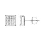 MEN'S EARRINGS 1/20 CT ROUND DIAMOND SILVER
