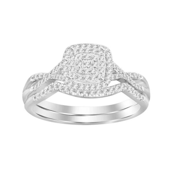 LADIES BRIDAL RING SET 1/4 CT ROUND DIAMOND 10K WHITE GOLD - Image 2