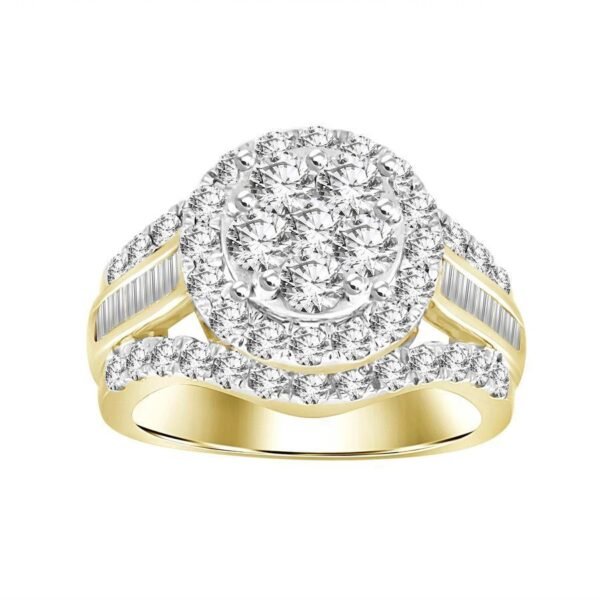 LADIES RING 2 CT ROUND/BAGUETTE DIAMOND 10K YELLOW GOLD