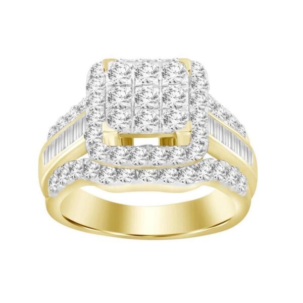 LADIES RING 2 CT ROUND/BAGUETTE DIAMOND 10K YELLOW GOLD