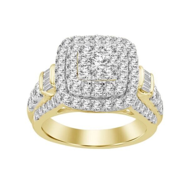 LADIES RING 2 CT ROUND/BAGUETTE DIAMOND 10K YELLOW GOLD