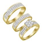 LADIES TRIO SET 10K YELLOW GOLD 1 CT ROUND DIAMOND