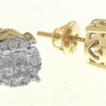 LADIES EARRINGS 2 CT ROUND/PRINCESS DIAMOND 14k YELLOW GOLD
