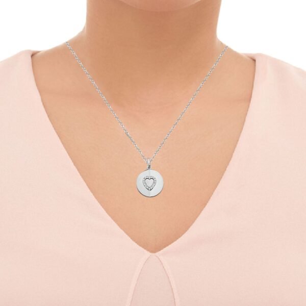 LADIES CIRCLE HEART PENDANT 1/10 CT ROUND DIAMOND SILVER - Image 2