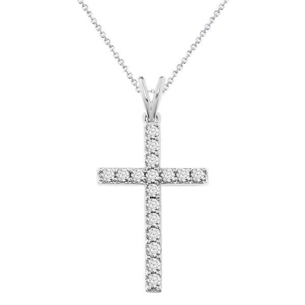 LADIES CROSS PENDANT 1/2 CT ROUND DIAMOND 10K WHITE GOLD - Image 4