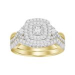 LADIES BRIDAL RING SET 3/4 CT ROUND/PRINCESS DIAMOND 14K YELLOW GOLD