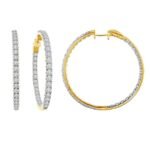 LADIES HOOPS 5 CT ROUND DIAMOND 10K YELLOW GOLD