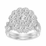 LADIES BRIDAL RING SET 1 CT ROUND DIAMOND 14K WHITE GOLD