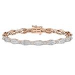 LADIES BRACELET 1 CT ROUND/BAGUETTE DIAMOND 10K ROSE GOLD