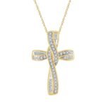 LADIES PENDANT 1/6 CT ROUND/BAGUETTE DIAMOND 10K YELLOW GOLD