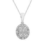 LADIES PENDANT 1/2 CT ROUND/BAGUETTE DIAMOND 14K WHITE GOLD