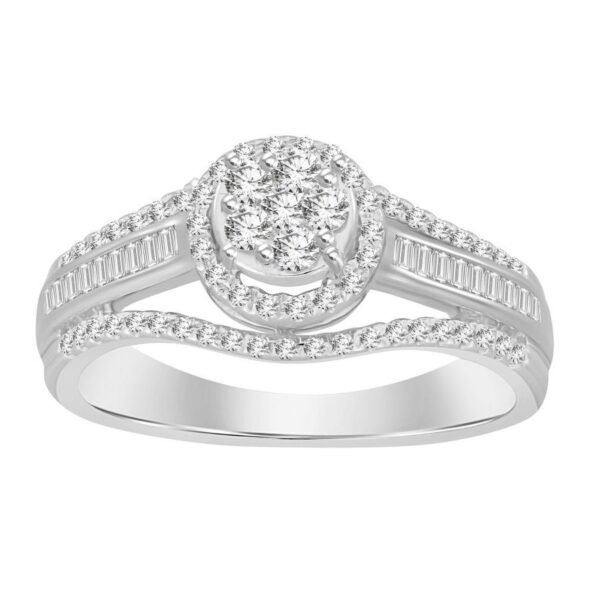 LADIES RING 1/2 CT ROUND/BAGUETTE DIAMOND 10K WHITE GOLD
