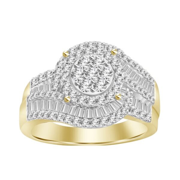 LADIES RING 1 CT ROUND/BAGUETTE DIAMOND 10K YELLOW GOLD