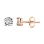 LADIES EARRINGS 1/4 CT ROUND DIAMOND 10K ROSE GOLD