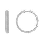 LADIES HOOP EARRINGS 3/4 CT ROUND DIAMOND 10K WHITE GOLD