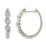 LADIES HOOP EARRING 1/4 CT ROUND DIAMOND 10K WHITE GOLD