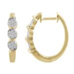 LADIES HOOP EARRING 1/4 CT ROUND DIAMOND 10K YELLOW GOLD