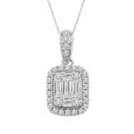 LADIES PENDANT 3/8 CT ROUND/BAGUETTE DIAMOND 14K WHITE GOLD