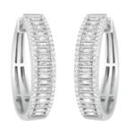 LADIES EARRING 3/4 CT ROUND/BAGUETTE DIAMOND 10K WHITE GOLD