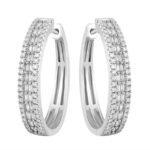 LADIES EARRING 1 CT ROUND/BAGUETTE DIAMOND 10K WHITE GOLD