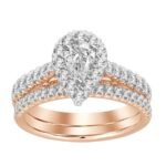 LADIES BRIDAL RING SET 1 CT ROUND/PEAR DIAMOND 14K ROSE GOLD