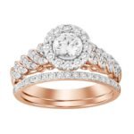 LADIES BRIDAL RING SET 1 CT ROUND DIAMOND 14K ROSE GOLD