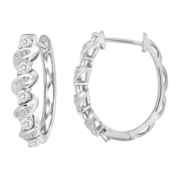 LADIES HOOPS 1/4 CT ROUND DIAMOND 10K WHITE GOLD