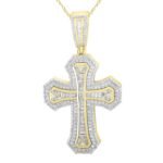MEN'S CROSS 1 1/2 CT ROUND DIAMOND 10K YELLOW GOLD